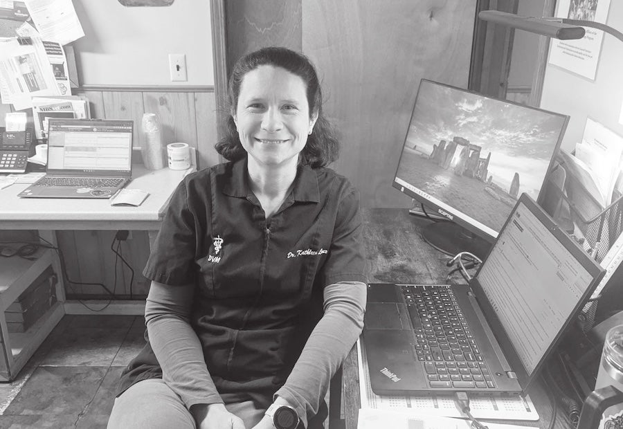 Dr. Laux at Desk at Roundout Valley Veterinarians